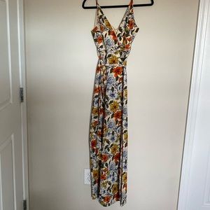 IRIS fall floral floor length dress with Side Slit